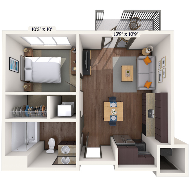 Traditional 1x1 505 SF 223 floor plan